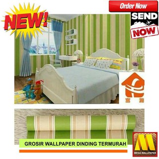  Wallpaper  Sticker Dinding Motif Garis Hijau  45cm x 10m 