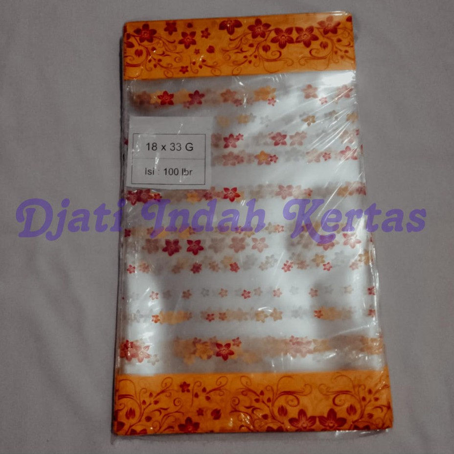 DISKON !!! PLASTIK DUDUK OPP MOTIF BUNGA UKURAN 18 x 33  / PLASTIK JAJAN LEBARAN ( ISI 100 PCS )