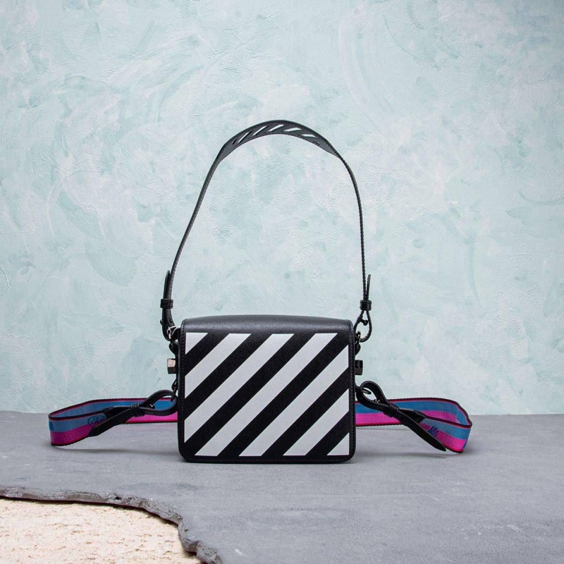 Tas off white crossbody diagonal flap bag black red blue strap