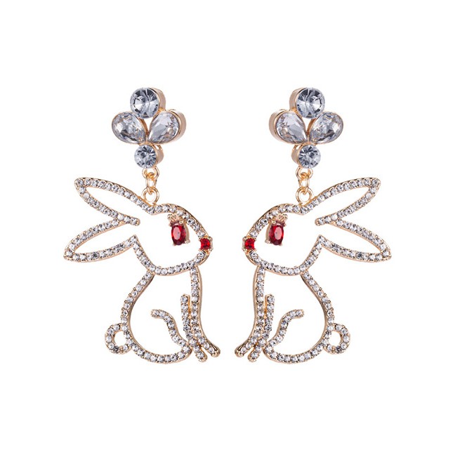 LRC Anting Tusuk Fashion White Alloy Studded Hollow Rabbit Earrings D43968