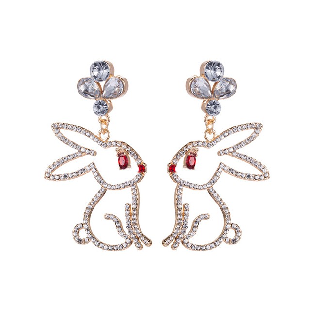 LRC Anting Tusuk Fashion White Alloy Studded Hollow Rabbit Earrings D43968