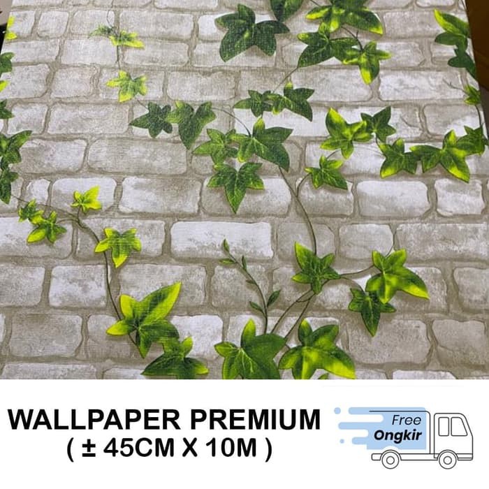 Wallpaper Dinding Motif Bata Daun Hijau Putih Ukuran Panjang 10Meter x Lebar 45CM