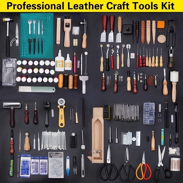 Peralatan Kerajinan Kulit Leather Craft Hand Tools Kit for Hand Sewing Stitching, Stamping Set