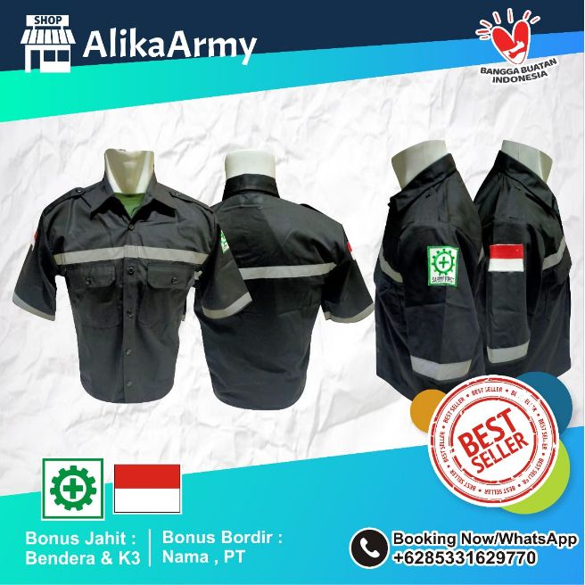 BAJU SAFETY PENDEK HITAM BERKULAITAS