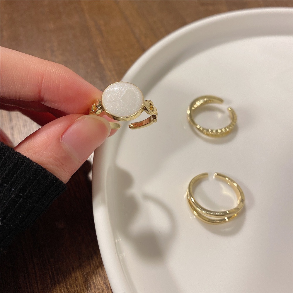 【COD Tangding】3pcs/set Korea Fashion Design Geometric Opening Ring Women Jewelry Accessories