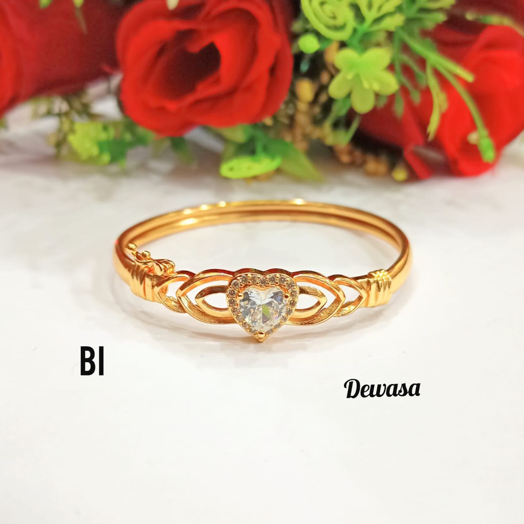 Gelang Bangkok TITANIUM Dewasa Permata Zircon Gold perhiasan wanita