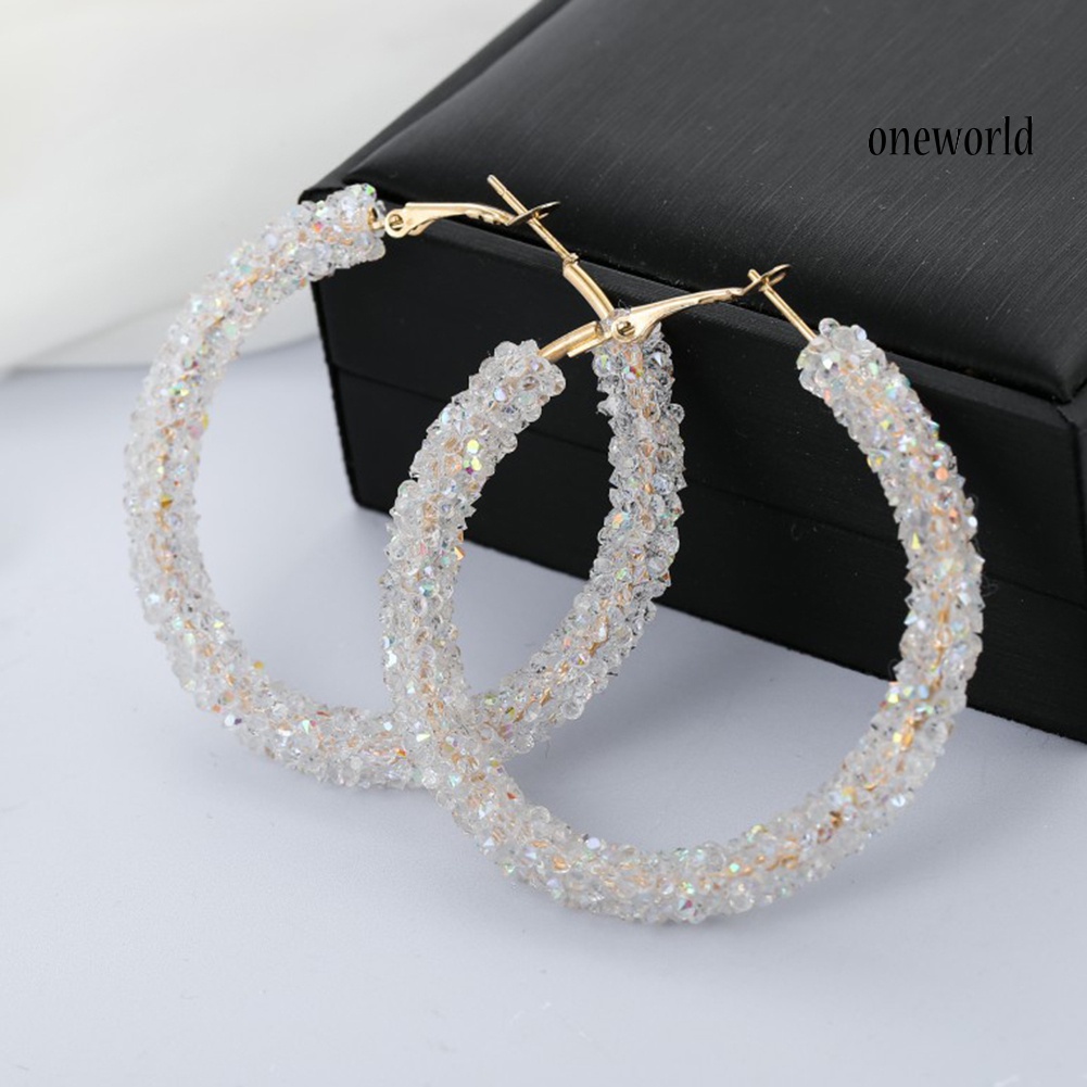 OW@ Fashion Women Circle Shape Rhinestone Inlaid Statement Hoop Earrings Jewelry