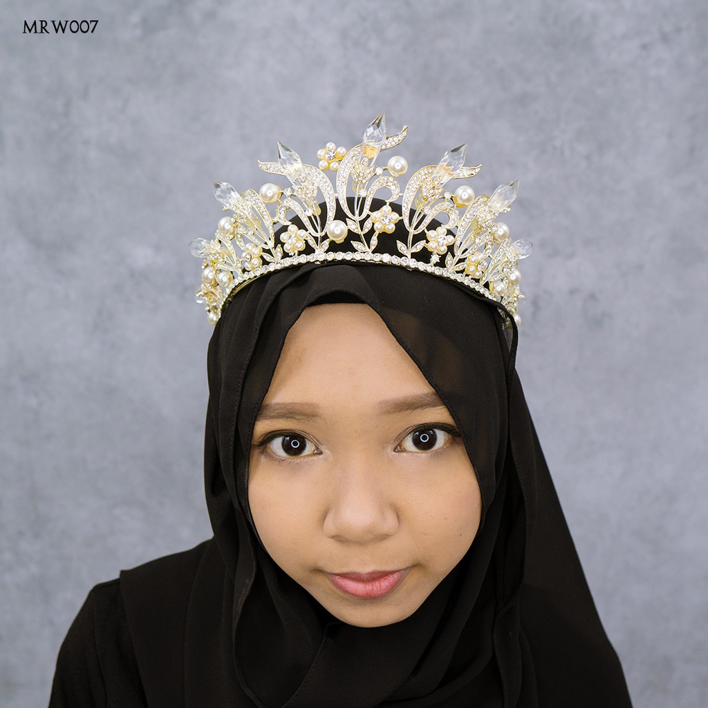 [BISA COD] MAHKOTA PENGANTIN MUTIARA AKSESORIS HIJAB SILVER MRW007