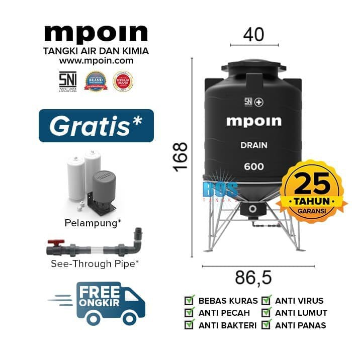 Tangki Kuras MPOIN PLUS 600 Liter DRAIN | Toren Air | Tandon Air
