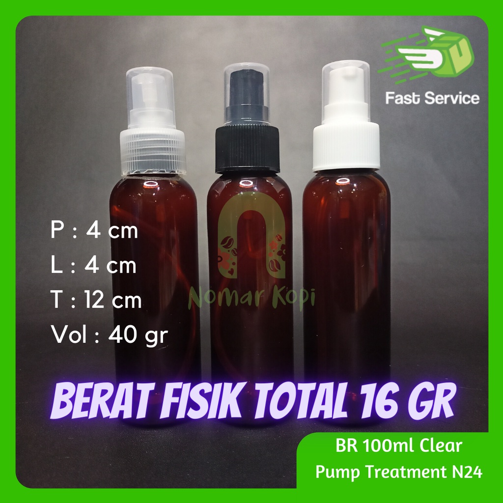 BOTOL AMBER 100ML BR PUMP TREATMENT PET TEBAL SERUM KOSMETIK