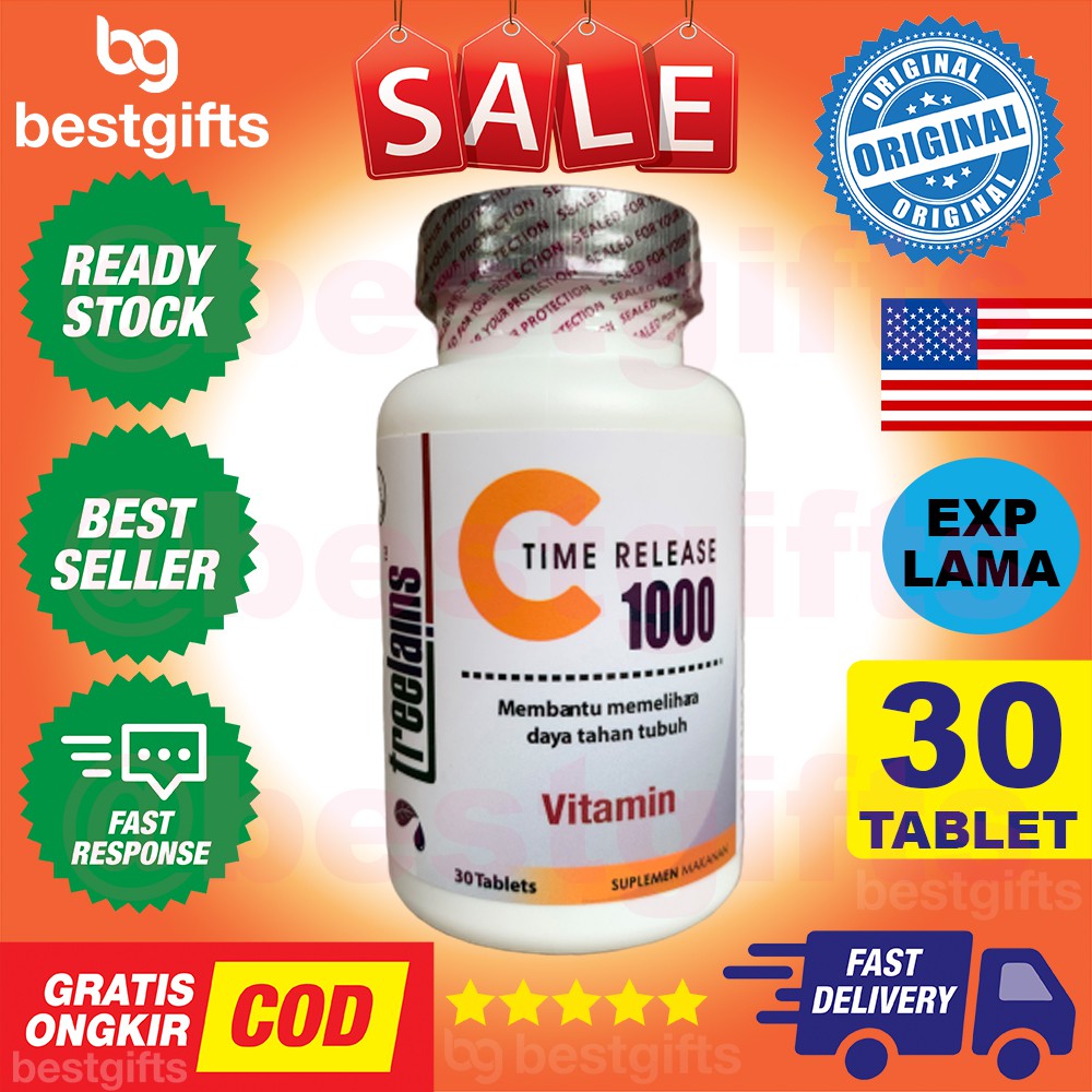 TREELAINS C 1000 MG TIME TIMED RELEASE WITH ROSE HIPS VITAMIN VIT C GIGI DAYA TAHAN TUBUH 30 TABLET