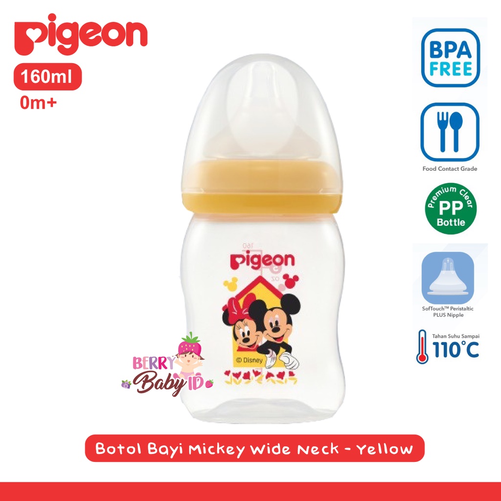 Pigeon Botol PP Wide Neck Botol Susu Bayi Mickey Minnie 160ml 240ml Berry Mart