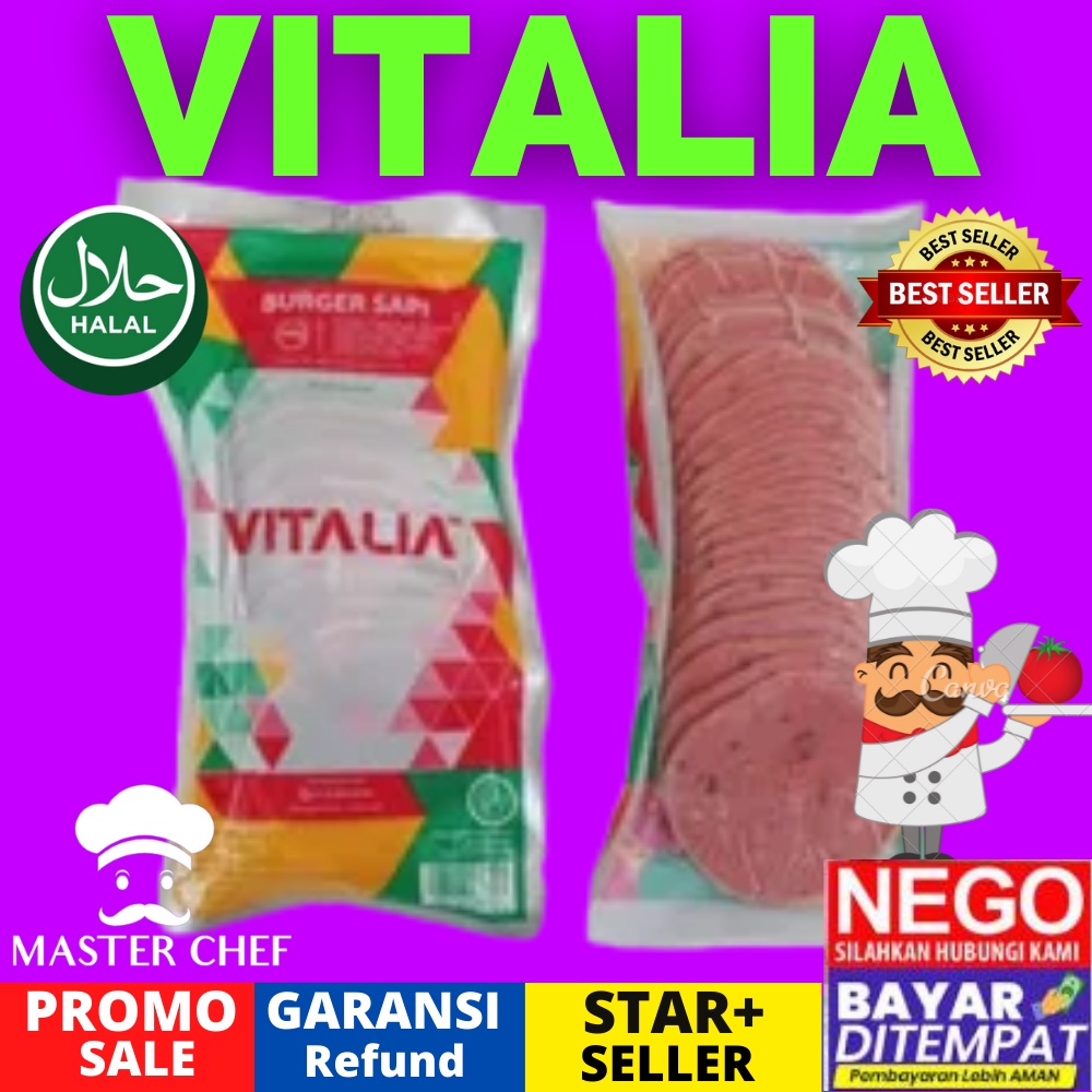 

DAGING BURGER VITALIA SAPI SLICE BURGER KUE ROTI MCD KFC SEGAR SEGER FROZENFOOD FROZEEN FOOD HALAL