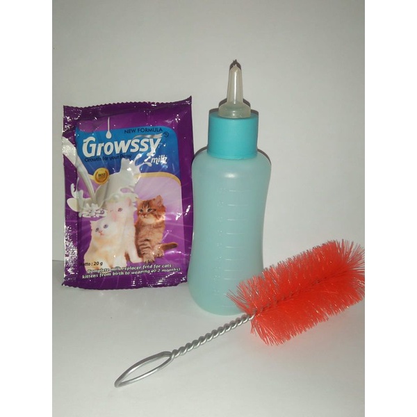 Paket Botol 100ml Dot+Susu Untuk Hewan Kucing Kelinci Bonus Susu Growssy Gratis