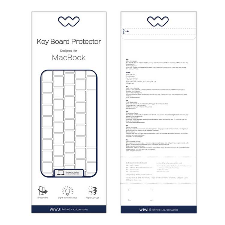 WIWU KEYBOARD PROTECTOR MACBOOK AIR M2 / AIR M1 / MAX M1 / PRO M1 / PRO M2 / PRO TOUCH BAR / PRO RETINA 12/13.3/13/15/14.2/16/16.2 inch (A1534/A1369/A1466/A1932/A2337/A2681/A2179/A1425/A1502/A1398/A1706/A1707/A2141/A2338/A2442/A2485)