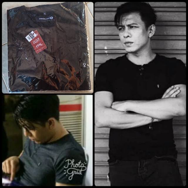 Henley Ariel Noah Lengan pendek hitam T-shirt GRLT Ariel / Kaos Baju Greenlight