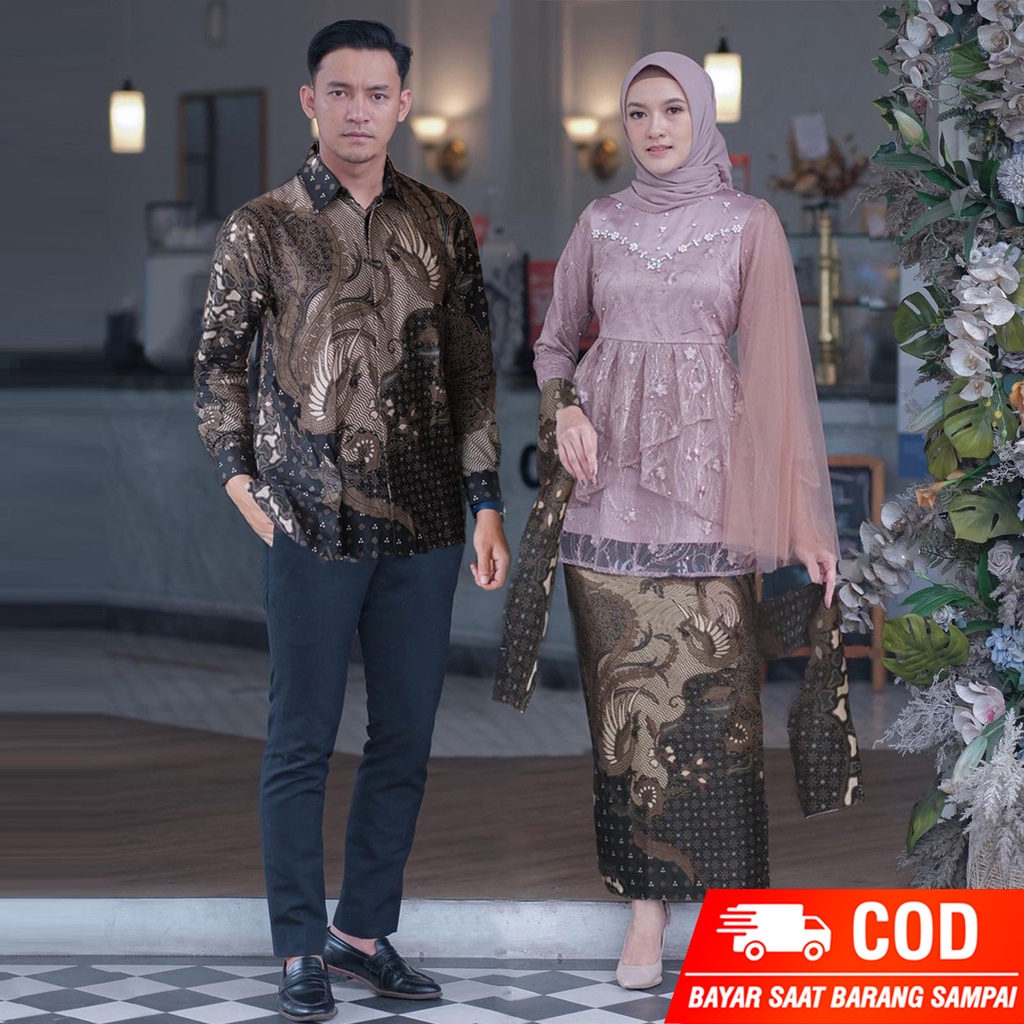 ( BISA COD ) PRODUK TERBARU  Batik Kebaya Couple Ranita Payet Tulle Mutiara Kombinasi Tutu Jaring - Baju Tunangan 2022 - Kebaya Wisuda / Kebaya Kondangan