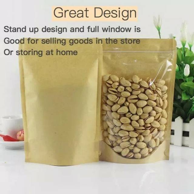 Standing pouch kraft kombinasi zipper, plastik kemasan makanan kraft kombinasi