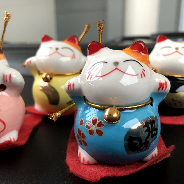 Kucing Maneki Neko Chibi MINI 5 in 1 Bahan KACA Boneka Miniatur Pajangan Mobil