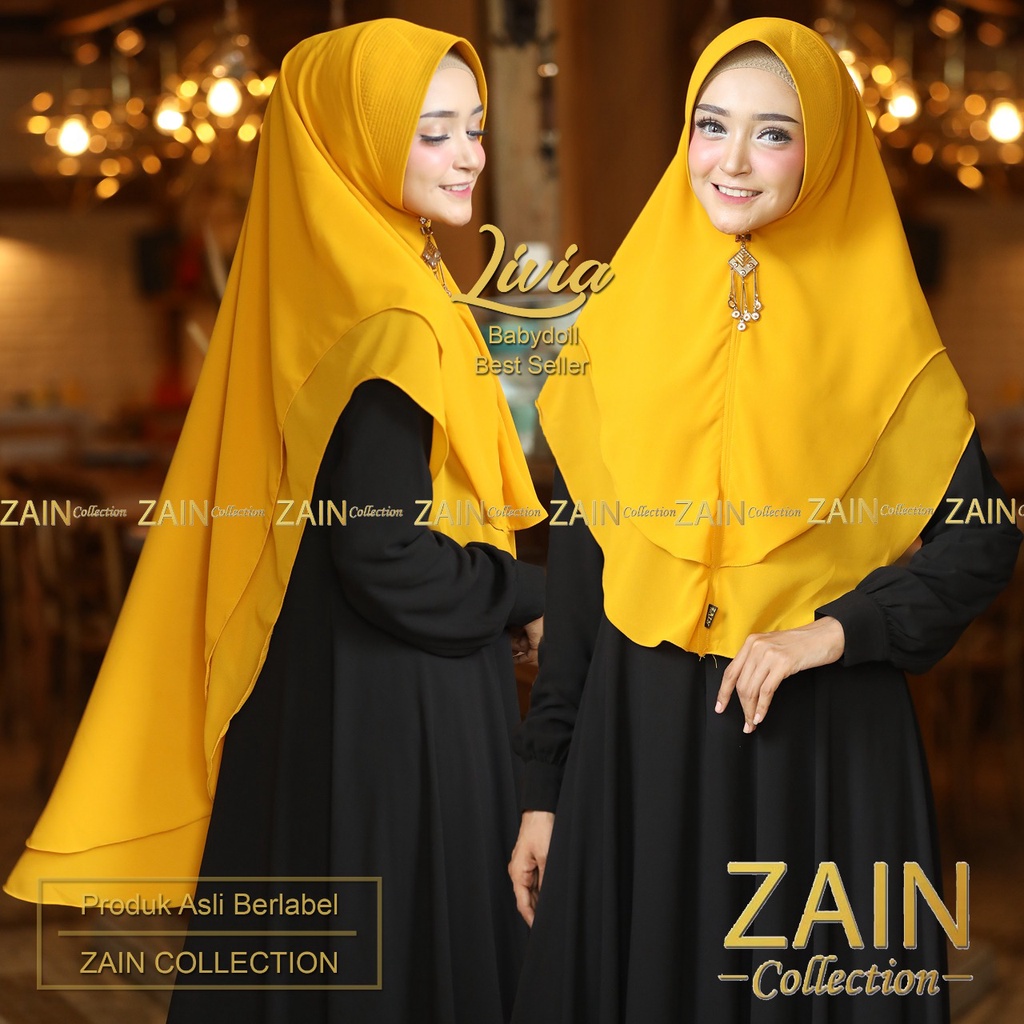 ZAIN COLLECTION Khimar Syar'I INSTAN Jilbab 2LAYER JUMBO||HIJAB LIVIA Polos-Kunyit