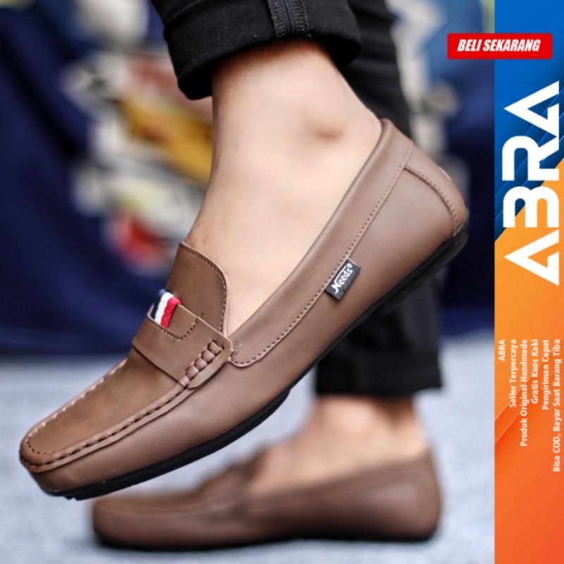 ABRA Sepatu Slip on Pria Santai Casual Formal Kulit Pu Kerja Hitam