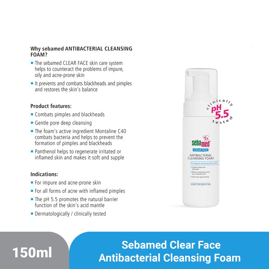 ANTI BACTERIAL CLEANSING FOAM SEBAMED CLEAR FACE 150ML