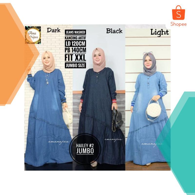 2 Terlaris [JUMBO SIZE] Jual Gamis Wanita Syari LD120-PB140 Dewasa Remaja Busui Lengan Ribb Harga
