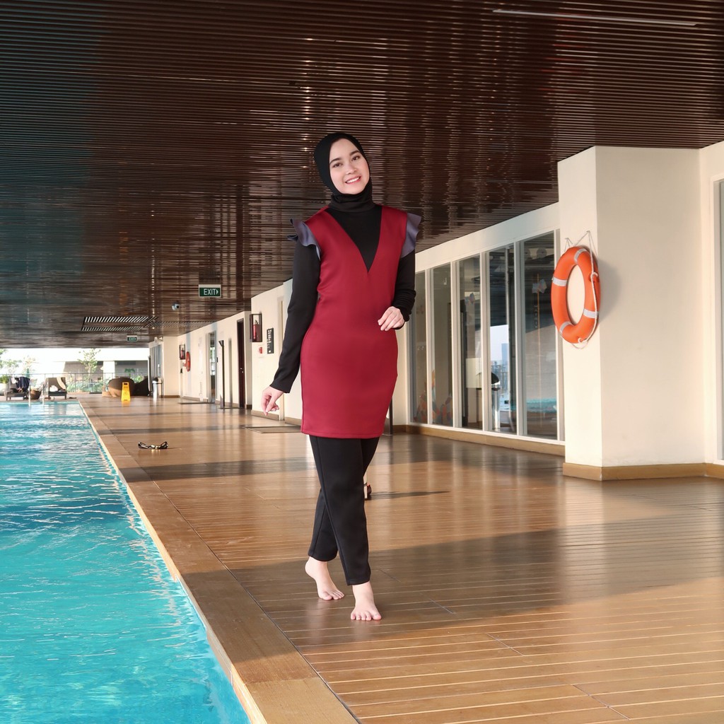 Baju Renang Wanita Muslim Dewasa Jaimelavie Ariana Hitam Maroon Jaime Lavie Swimsuit Jaimelavie | Ba