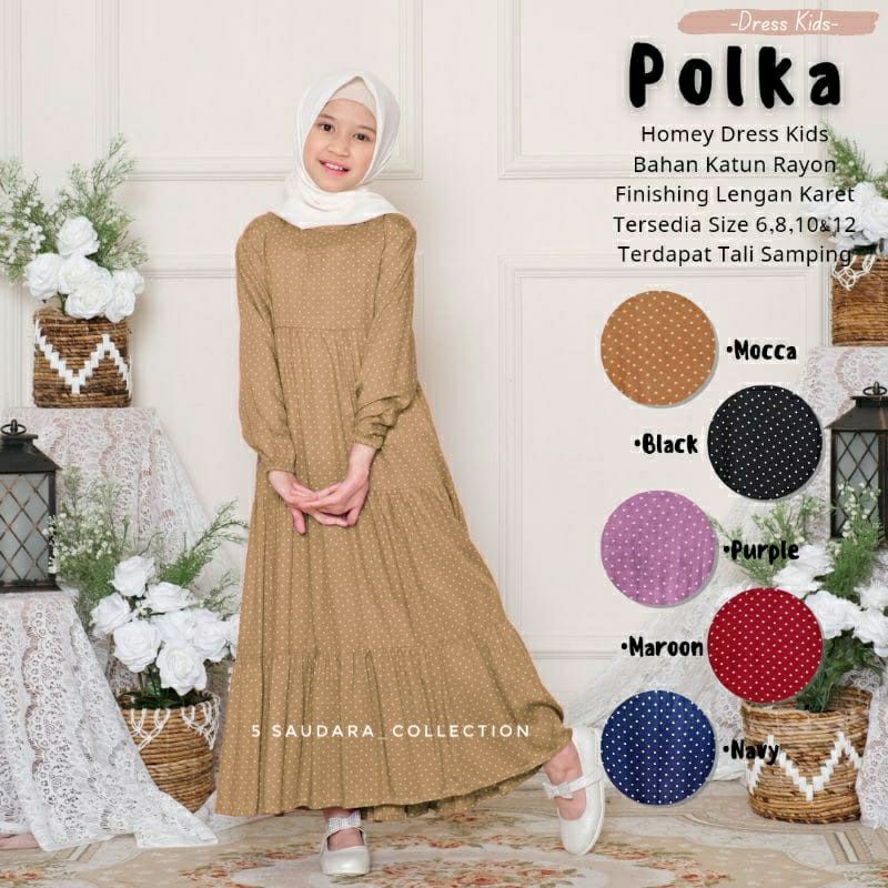 Gamis Anak Perempuan Tanggung Motif Polkadot Usia 7-12 Tahun Bahan Katun Rayon Premium Dress Anak