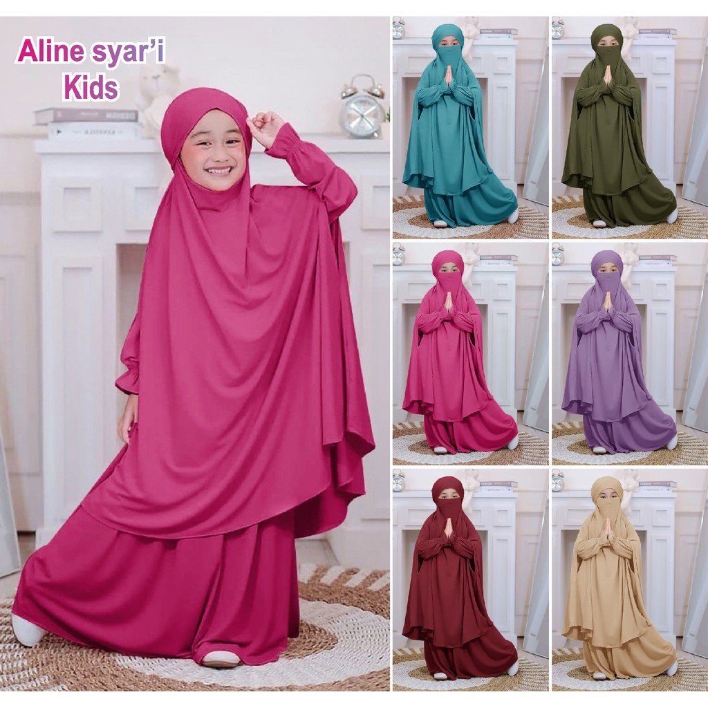 FenishaStore Baju Gamis Anak Aline Syair'i Kids Usia 7-9 Tahun