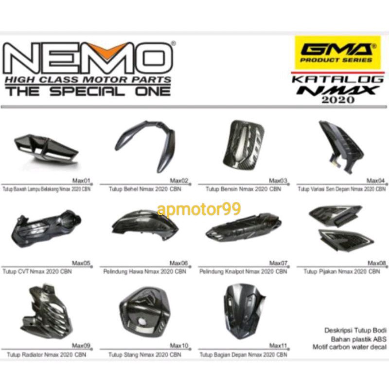 PAKET  SET  COVER  CARBON  NEMO  YAMAHA NEW NMAX 2020
