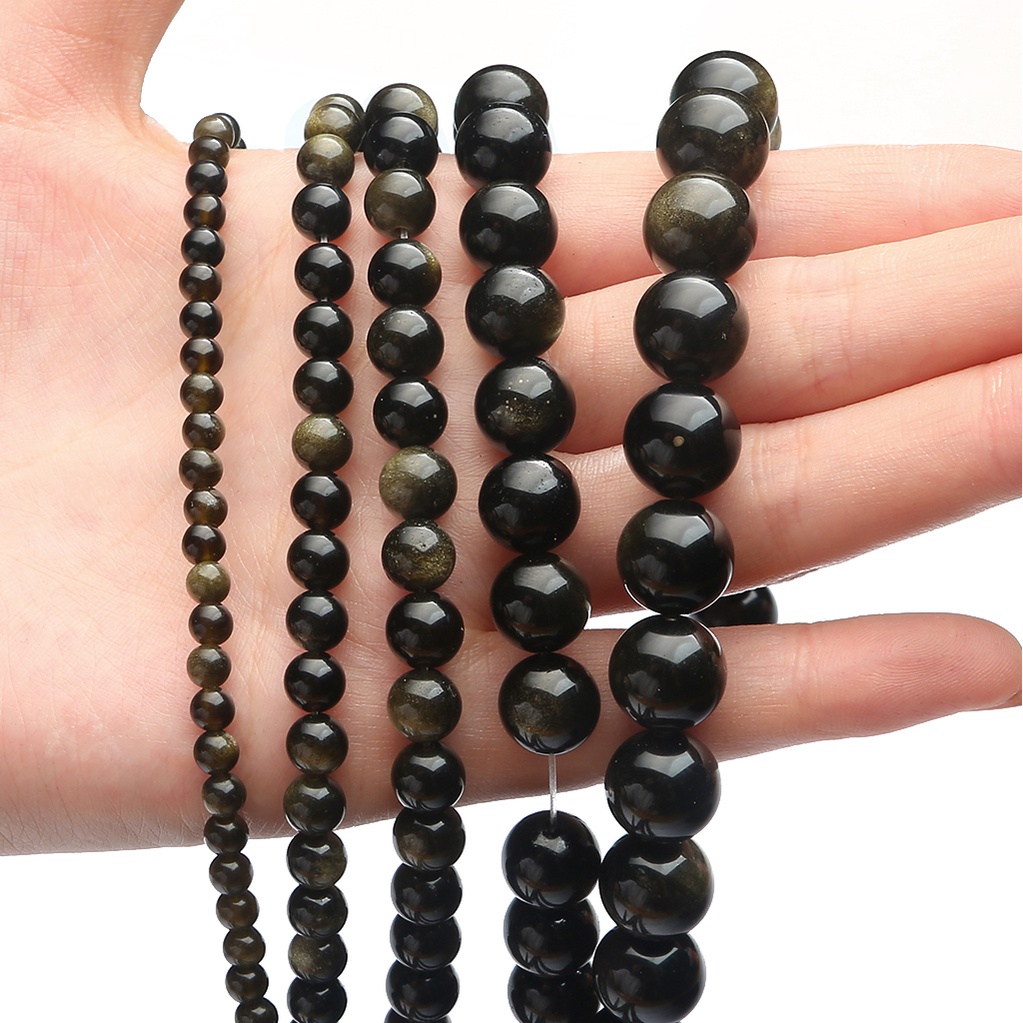 32-89 pcs Hot Jual Natural Golden Obsidian Stone Beads, Diameter 4/6/8/10/12mm, Diameter lubang sekitar 1mm, untuk Membuat Perhiasan DIY Strand