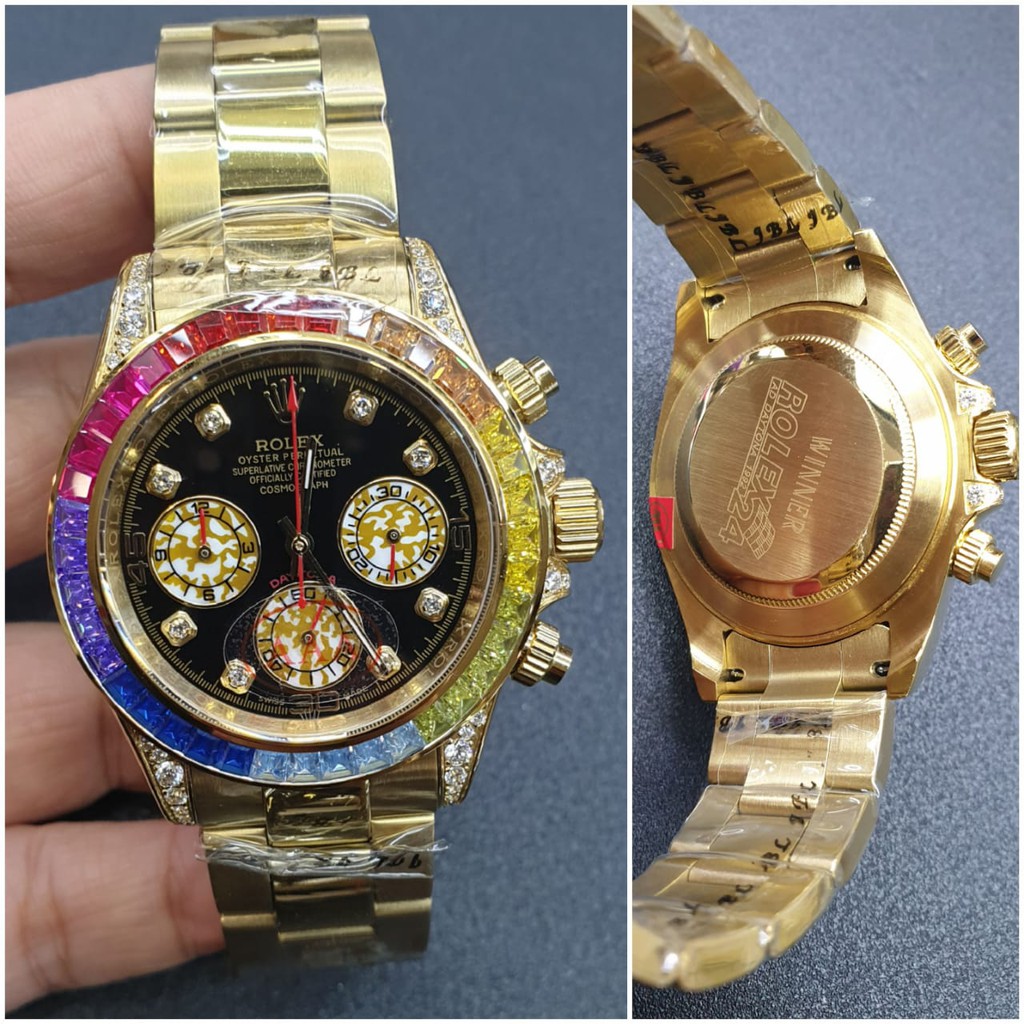 JAM TANGAN PRIA ROLEX DAYTONA RING DIAMOND RANTAI FULL GOLD