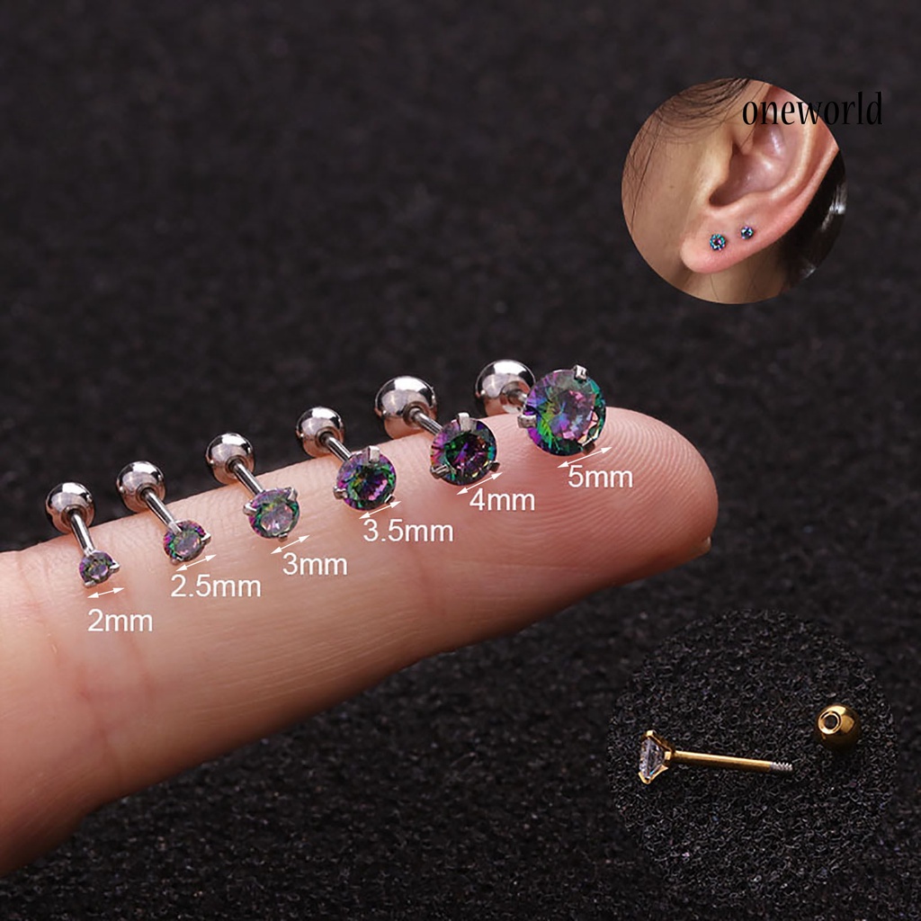 [ONE] 1pc Anting Wanita Cubic Zirconia Kecil Aksesori Perhiasan Shiny Colorful Stud Earring Untuk Belanja