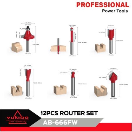 TERMURAH Mata Router Bit Trimmer Kayu Set 12 Pcs / Mata Profil Beading