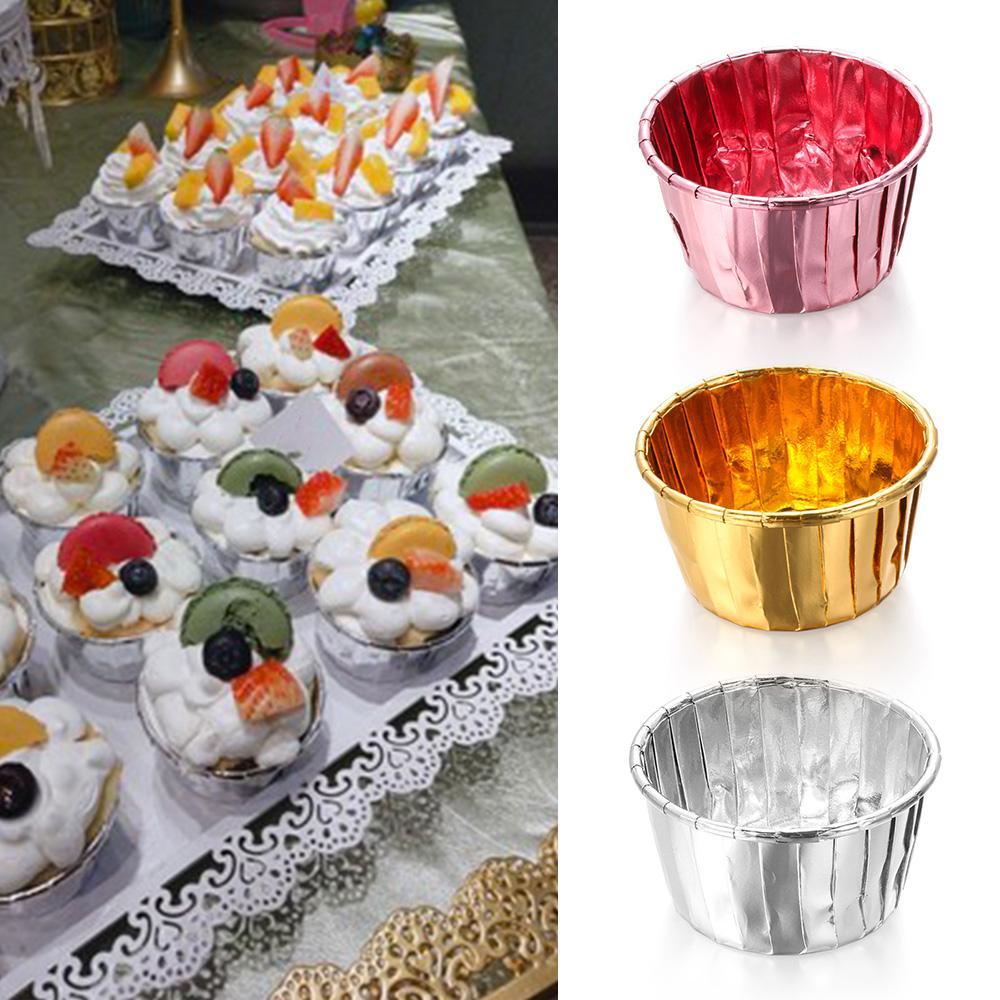 R-FLOWER Cupcake Wrappers DIY Coated Cake Liner Gold Silver Crimping Muffin Cases