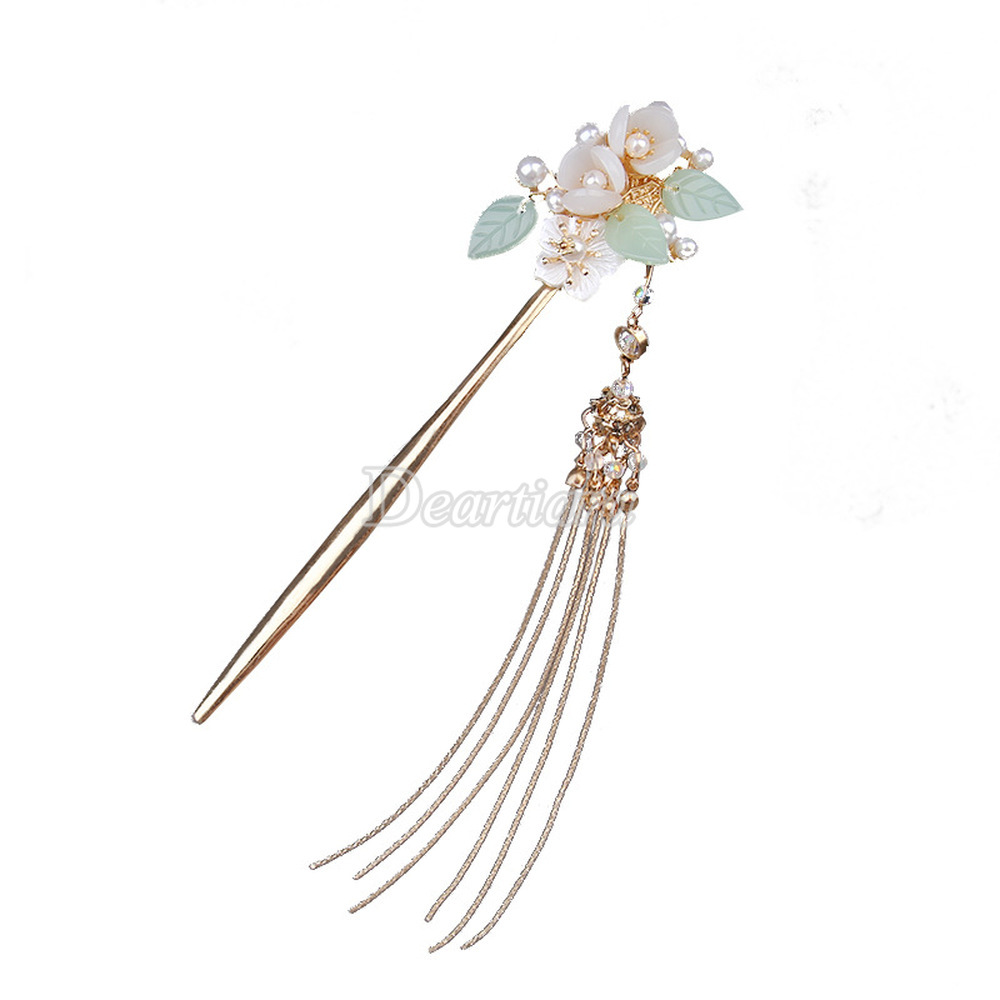 Costume Hanfu Simple Green Hairpin Headdress Ancient Style Hair Accessories Hairpin Super Fairy Single Hairpin Hairpin Tassel Pearl Disc Hair