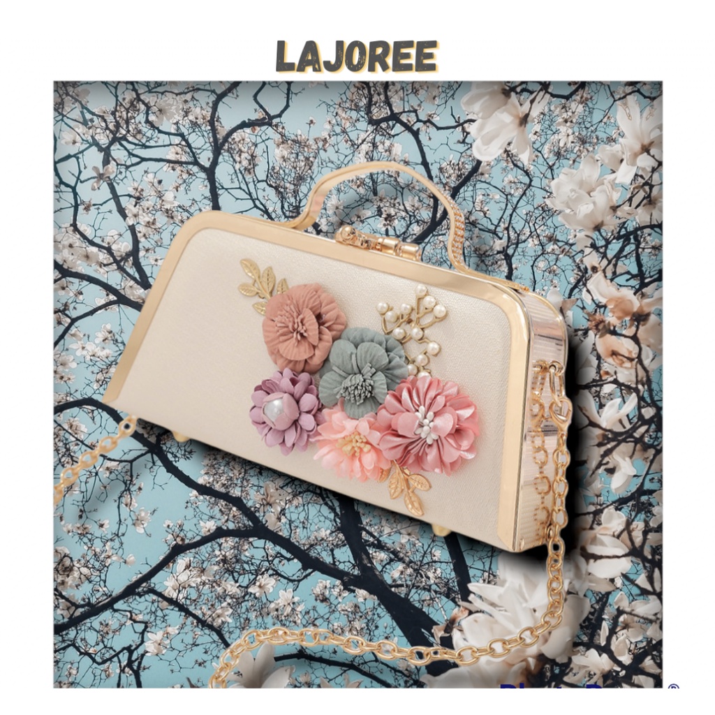 LAJOREE Flower Fabric Clutch Tas Pesta Cantik Mewah Tali Rantai Terbaru Clutchbag Clutch Bag Wanita Cewek Cewe Untuk Kondangan Ibu Ibu Premium Elegan Kekinian Fashion Slingbag Cantik Motif Bunga