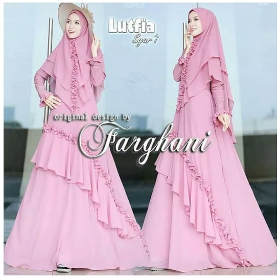 LUTFIA SYARI MERAH - Najibah Gamis Syar'i - Fashion Muslim Gamis Kekinian - JS