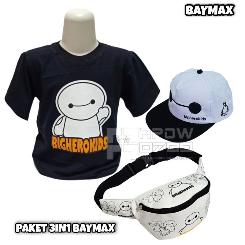 BAJU KAOS ANAK BAYMAX GRATIS TAS SELEMPANG TOPI BORDIR