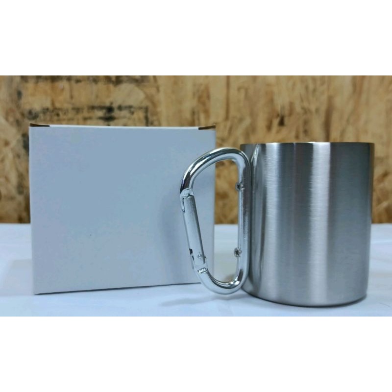 Gelas Cangkir Carabiner Stainless Steel 220ml + Tutup / MUG CARABINER