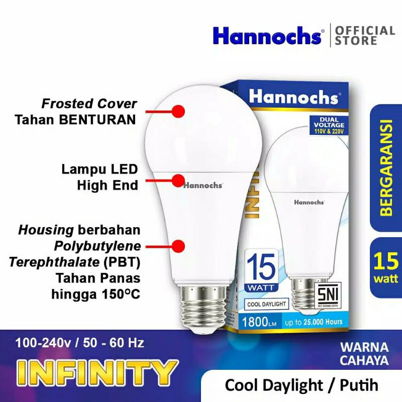 Hannochs Lampu LED Infinity 15W 15 watt cahaya Putih cool daylight 6500K