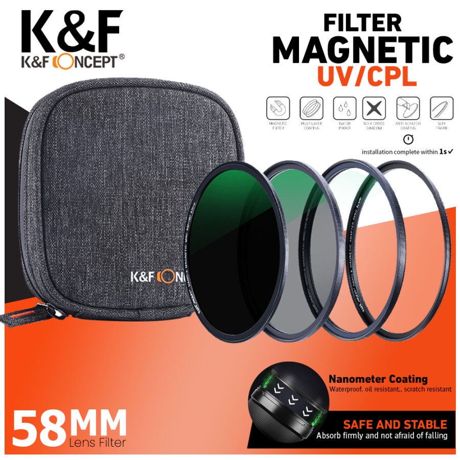 Filter Magnetic 58mm 3in1 with Case Filter UV CPL ND1000 KNF Concept