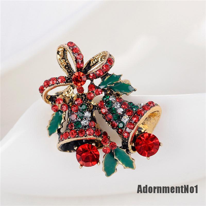 (Adornmentno1) 1pc Bros Pin Bentuk Lonceng Natal Aksen Berlian Imitasi Inlaid Untuk Wanita