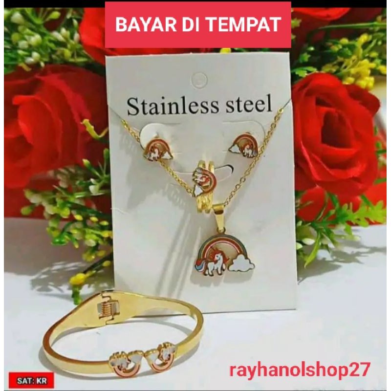 SET PERHIASAN TITANIUM ANAK ANAK MOTIF KUDA PONI CANTIK MEWAH TERLARIS