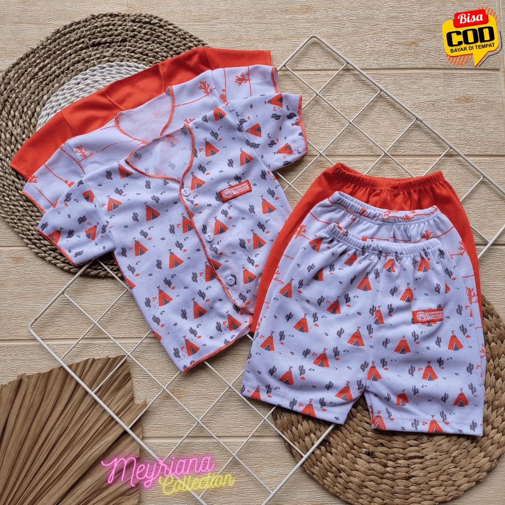 Seri Orange 6 PCS Baju Bayi Lengan Pendek dan Celana Pendek Bayi Baru Lahir Meyriana Collection