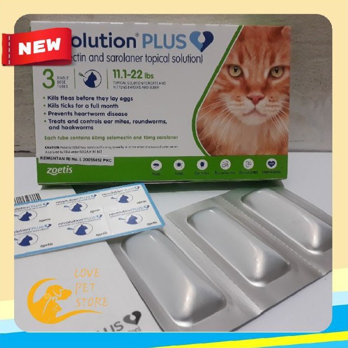 Revolution cat plus 11.1-22lbs(berat badan 5 - 10kg)obat kutu kucing tetes kutu 1 box