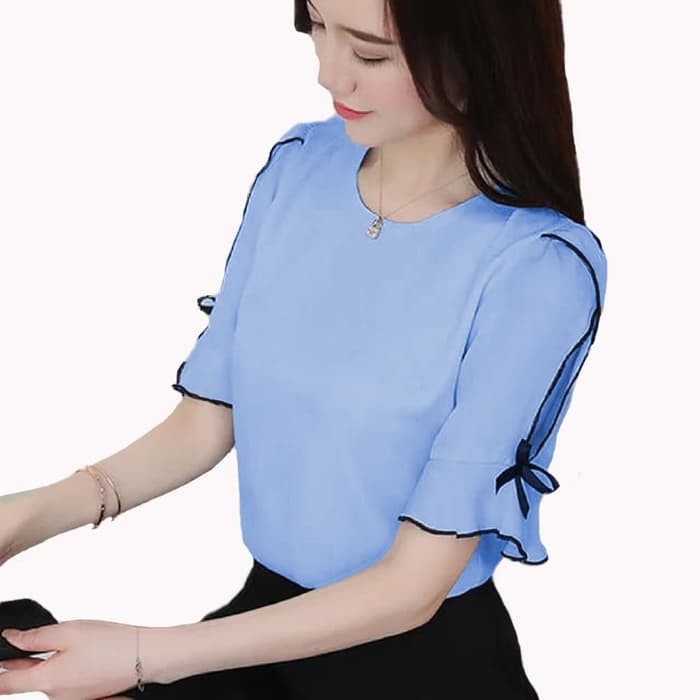 Blouse Wanita Model Tangan blus 3/4 Wanita Gaya Korea Terbaru Big Size M, L, XL Merah Putih Biru