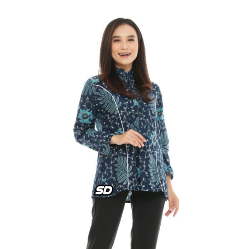 tey-17 Batik wanita ASJ SA HRB026 Kenongo Kemeja Tosca Pendek-SD cumibiru