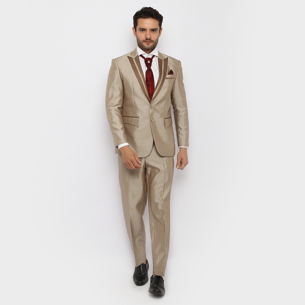 Jas Wedding semi WOOL Jas Pria Stelan Jas nikah dan Celana Blazer Jas Pengantin nikahan Jas Formal-Mocca